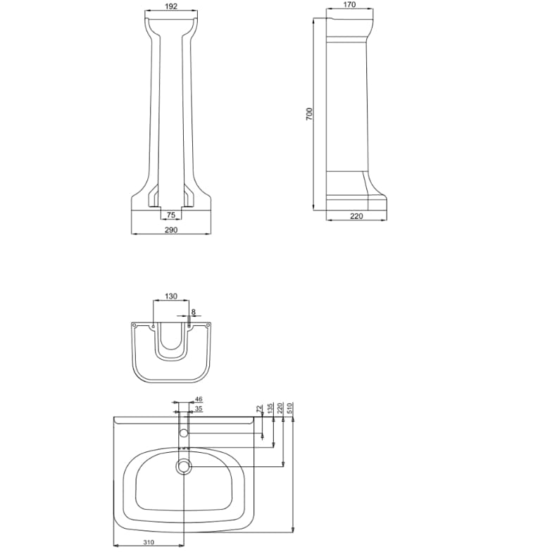 Burlington Wall Hung Basin Burlington Guild Basin with Pedestal or Washstand
