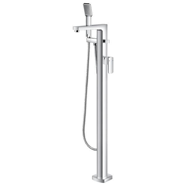 Flova Freestanding Bath Filler Flova Dekka Floor Standing Bath and Shower Mixer with Shower Set in Diamond Chrome