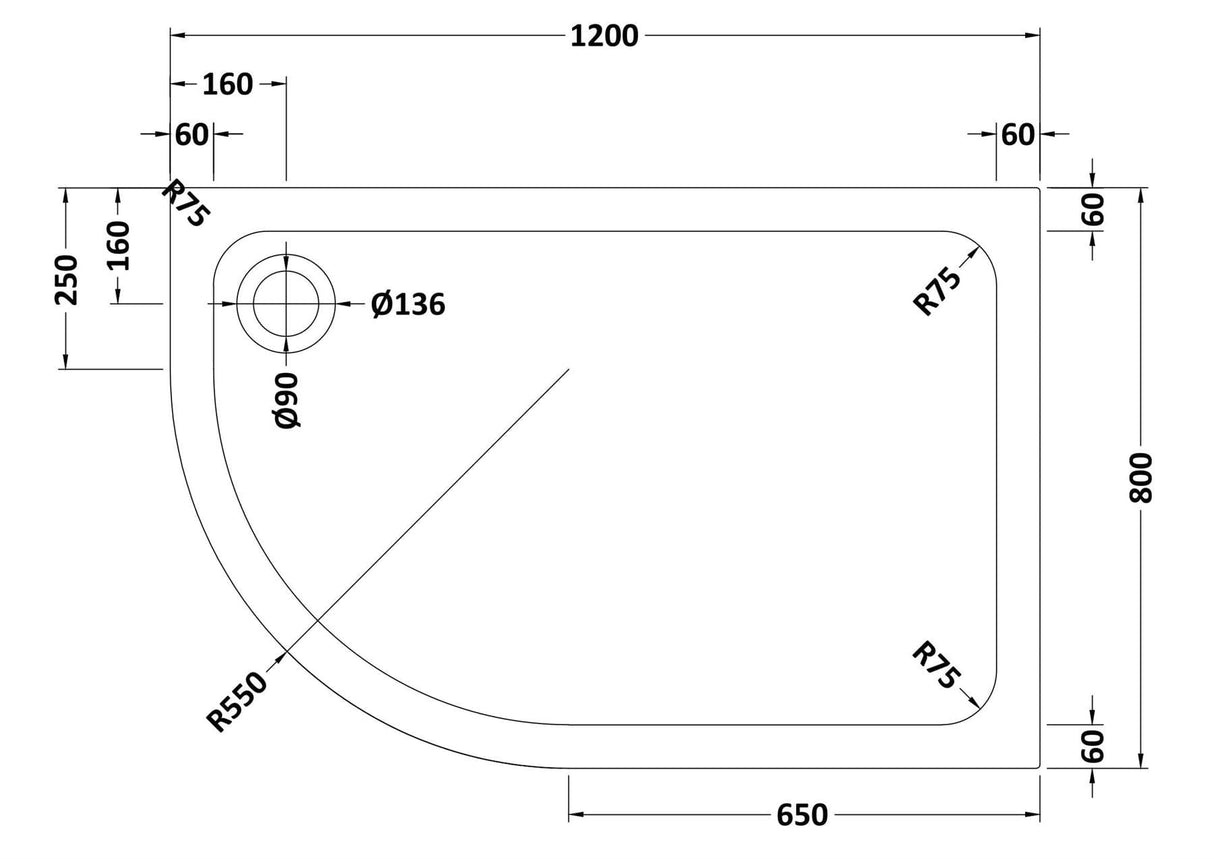 Aquarius Bathrooms Quadrant Shower Tray 1200x800mm / Left Handed Aquarius Urbano 45mm Offset Quadrant Stone Resin Anti Slip Shower Tray
