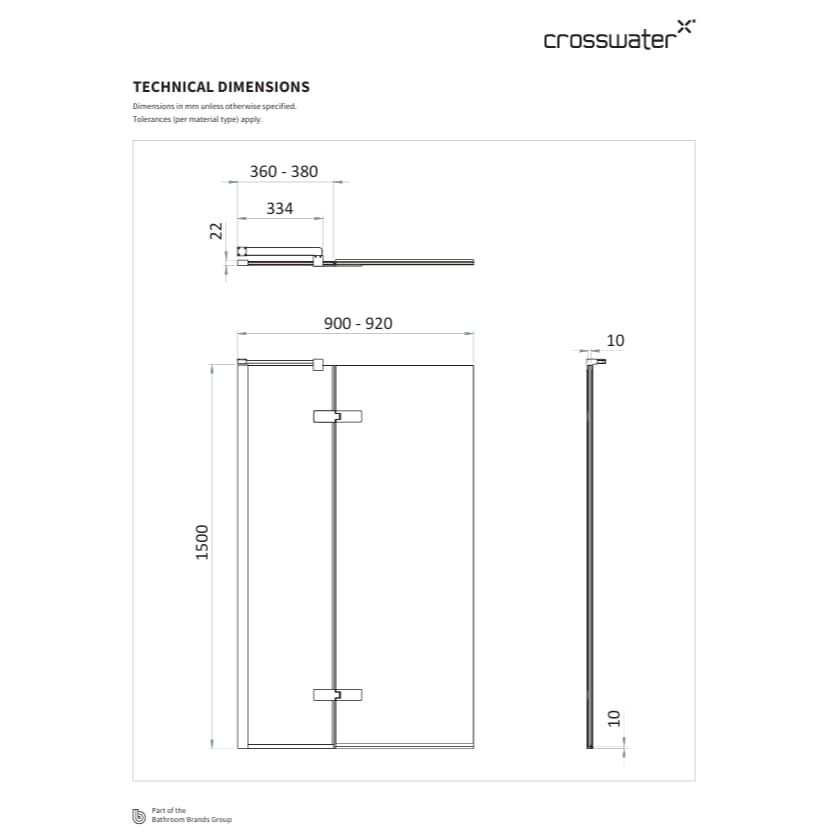 Crosswater Bath Screen Brushed Bronze / Left Handed / 90 Degree Opening Crosswater Optix 10 Bathscreen Single with Inline Panel 900mm