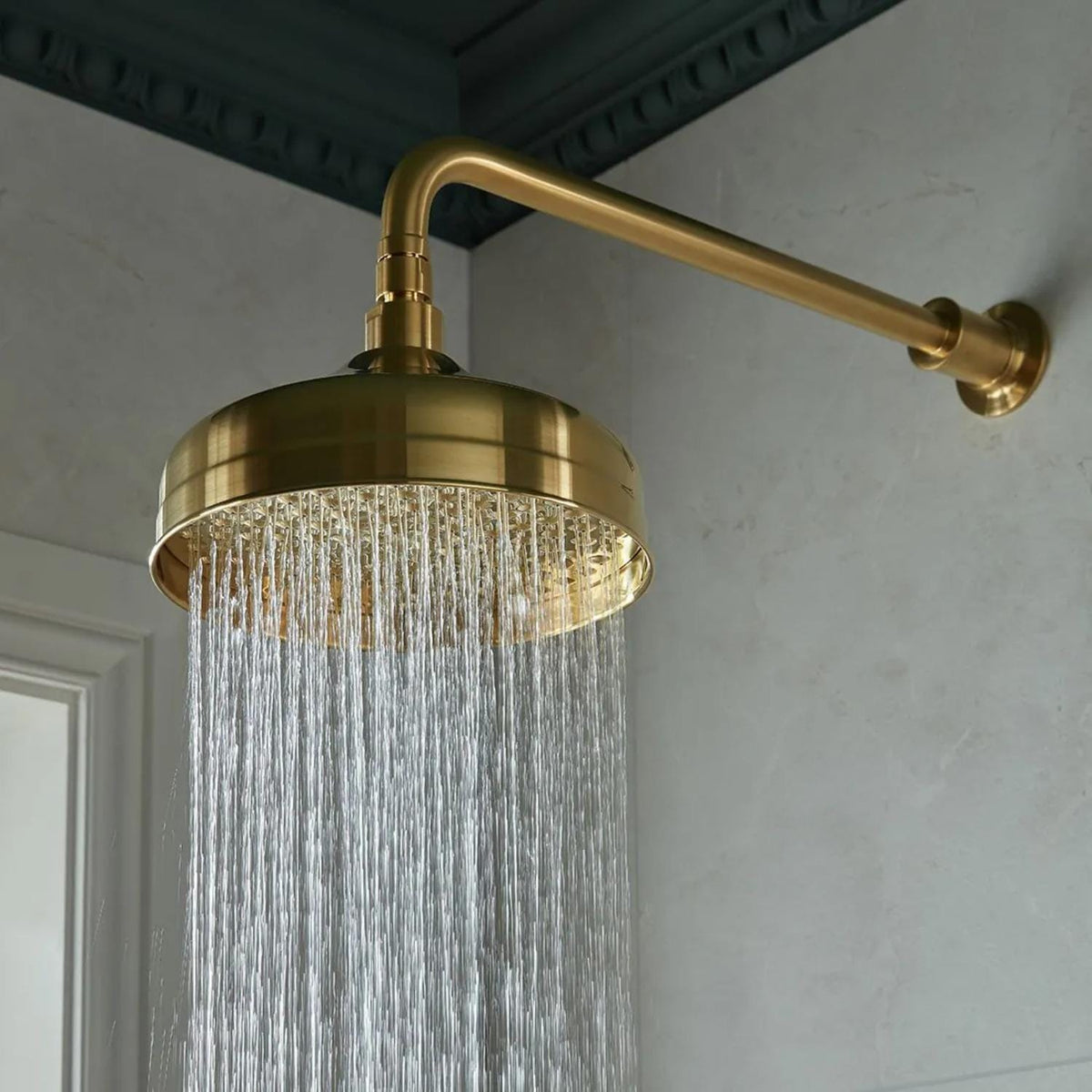 Vado Shower Heads and Arms Brushed Brass Booth & Co. Axbridge Traditional 200mm (8") Shower Head and Arm