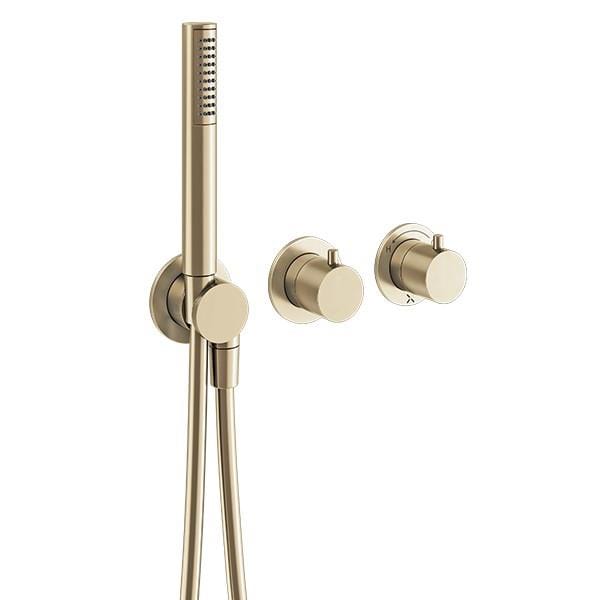 Crosswater Concealed Shower Valve Brushed Brass Crosswater MPRO Module 2 Outlet, 2 Handle Concealed Thermostatic Shower Valve with Shower Handset