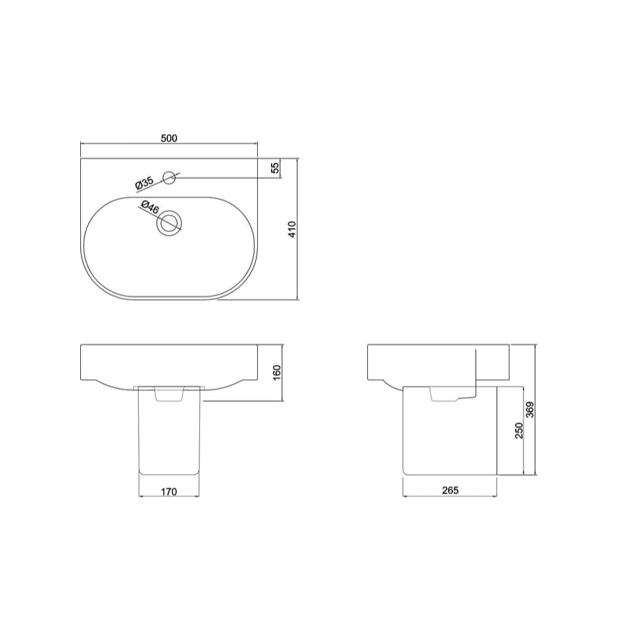 Britton Pedestal Basin Britton Trim 500mm 1 Tap Hole Basin