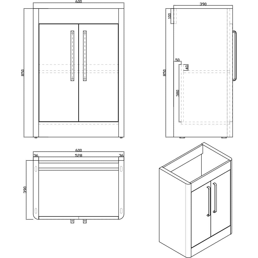 Imex Floor Standing Imex Suburb Floor Standing 600mm Double Door Vanity Unit with Basin