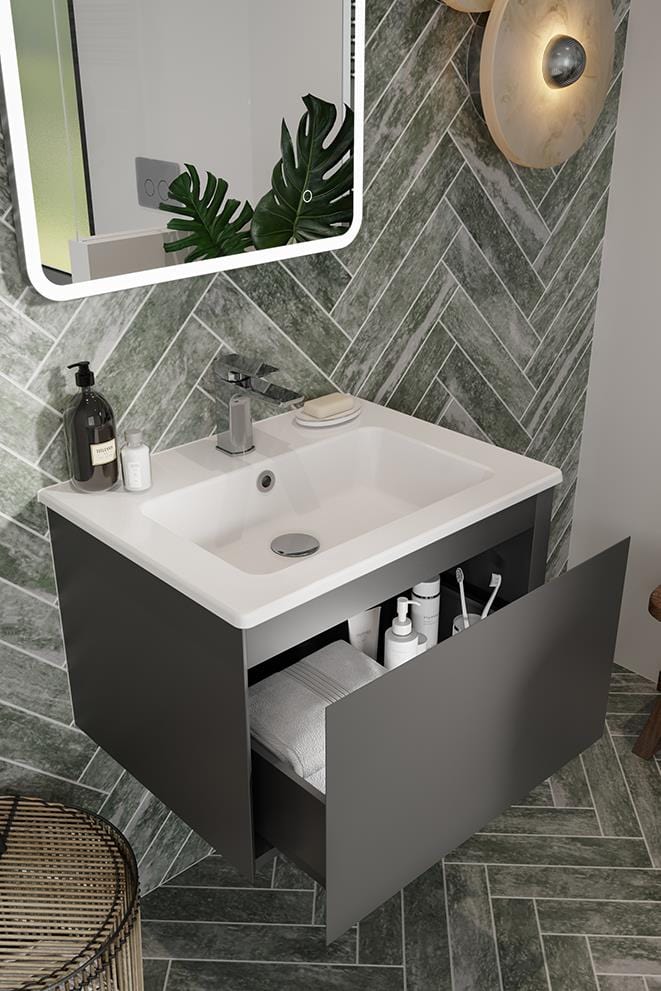 Saneux Wall Mounted Vanity Unit Saneux Uni Vanity Unit With Basin - 600 x 470mm - One Drawer - Wall Mounted