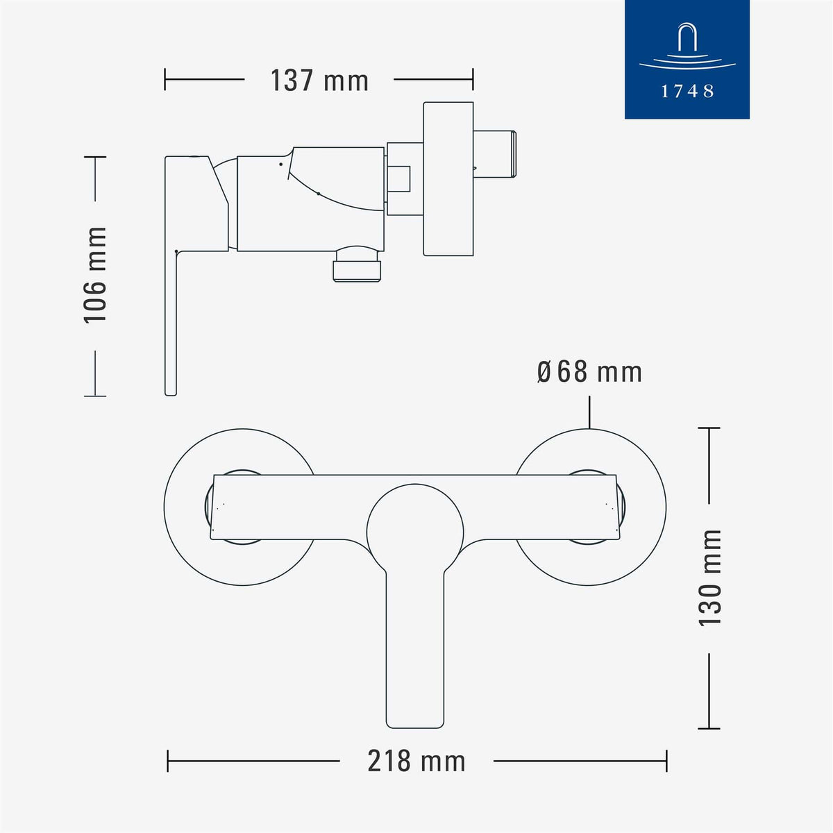 Villeroy & Boch Bath Shower Mixer Villeroy & Boch Architectura Wall Mounted Single Lever Shower Mixer Tap in Chrome