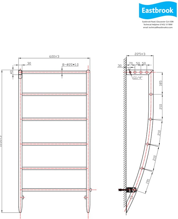 Eastbrook Ladder Rail Eastbrook Biava Corinium Designer Radiator in Chrome