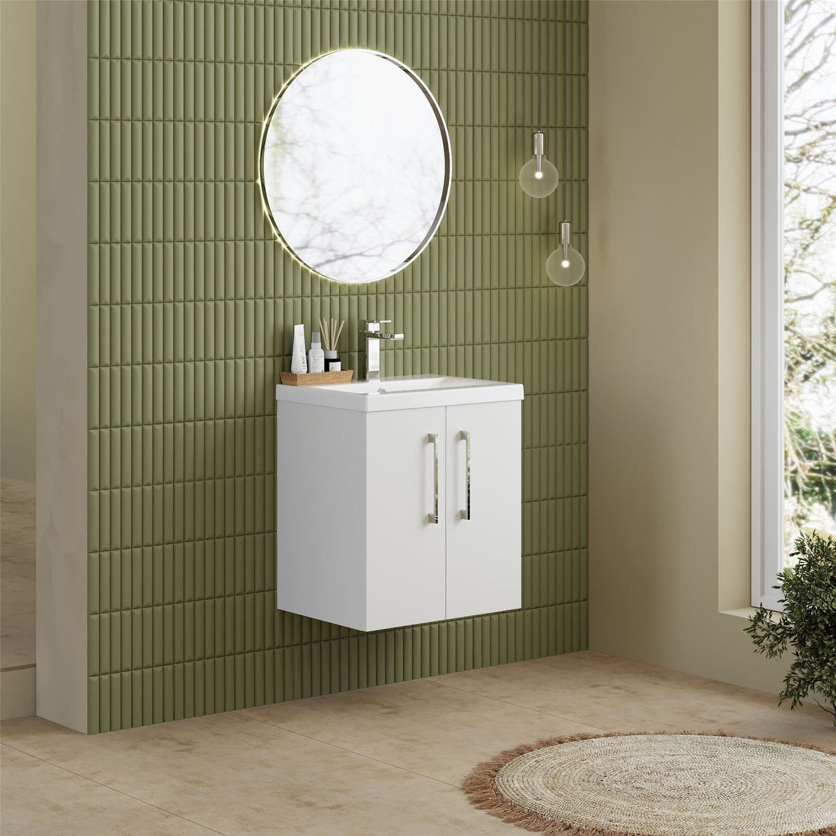 Aquarius Wall Mounted Vanity Unit Aquarius Brisbane 500mm Wall Hung 2 Door Vanity Unit with 1 Tap Hole Mid Edge Basin