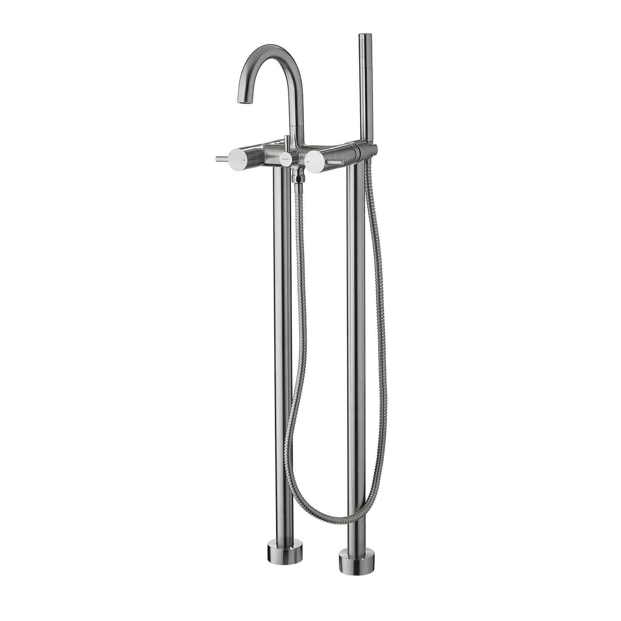 Flova Freestanding Bath Filler Brushed Nickel Flova Levo Floor Standing Bath and Shower Mixer Tap with Shower Set