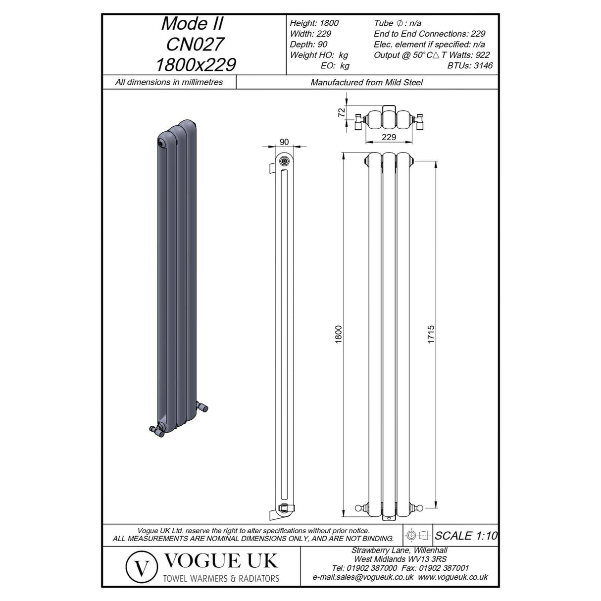 Vogue Column Radiator Vogue Mode II Traditional 2 Column Radiator in Anthracite