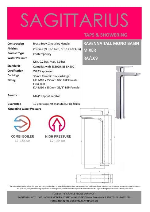 Sagittarius Tall Basin Tap Sagittarius Ravenna Tall Basin Mixer Tap with Sprung Waste