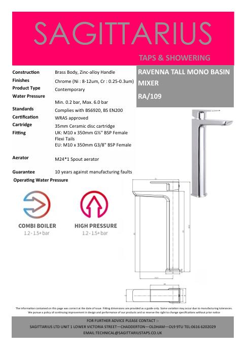 Sagittarius Tall Basin Tap Sagittarius Ravenna Tall Basin Mixer Tap with Sprung Waste