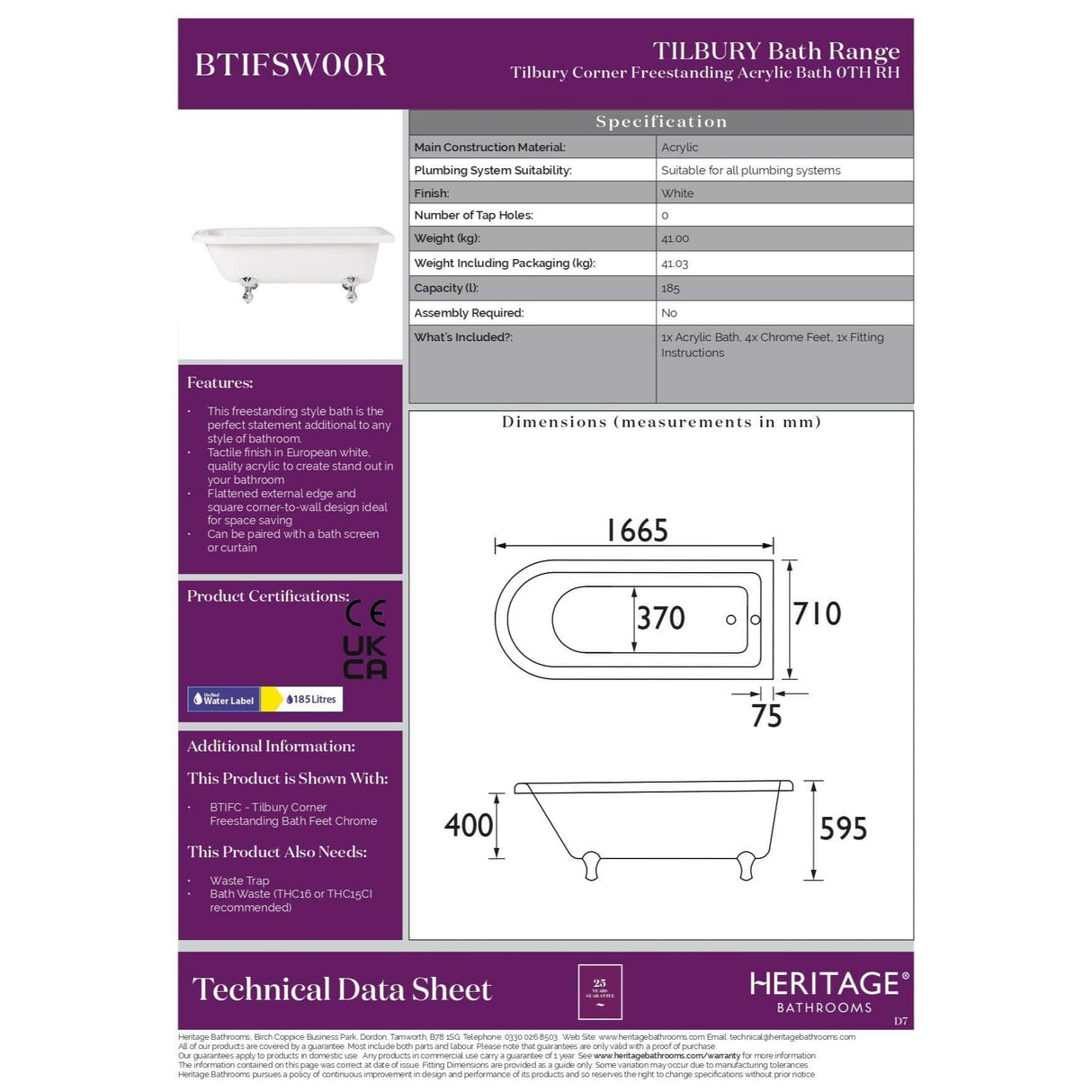 Heritage Roll Top and Slipper Freestanding Bath Heritage Tilbury Corner Freestanding Acrylic Singled Ended Bath with Chrome Feet