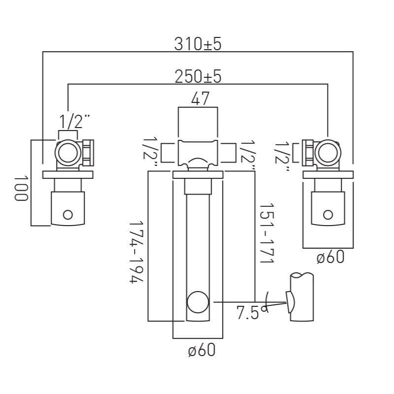 VADO Wall Mounted Basin Tap Vado Zoo 3 Hole Wall Mounted Basin Mixer Tap in Chrome