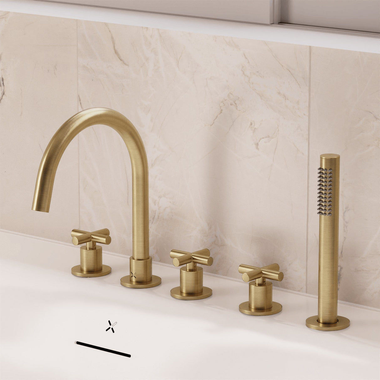 Crosswater 5 Tap Hole Bath Set Brushed Brass Crosswater MPRO Crosshead 5 Hole Bath and Shower Mixer with Shower Set