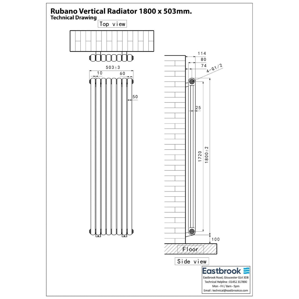Eastbrook Column Radiator Eastbrook Rubano Straight Vertical Traditional Column Radiator in Matt Anthracite