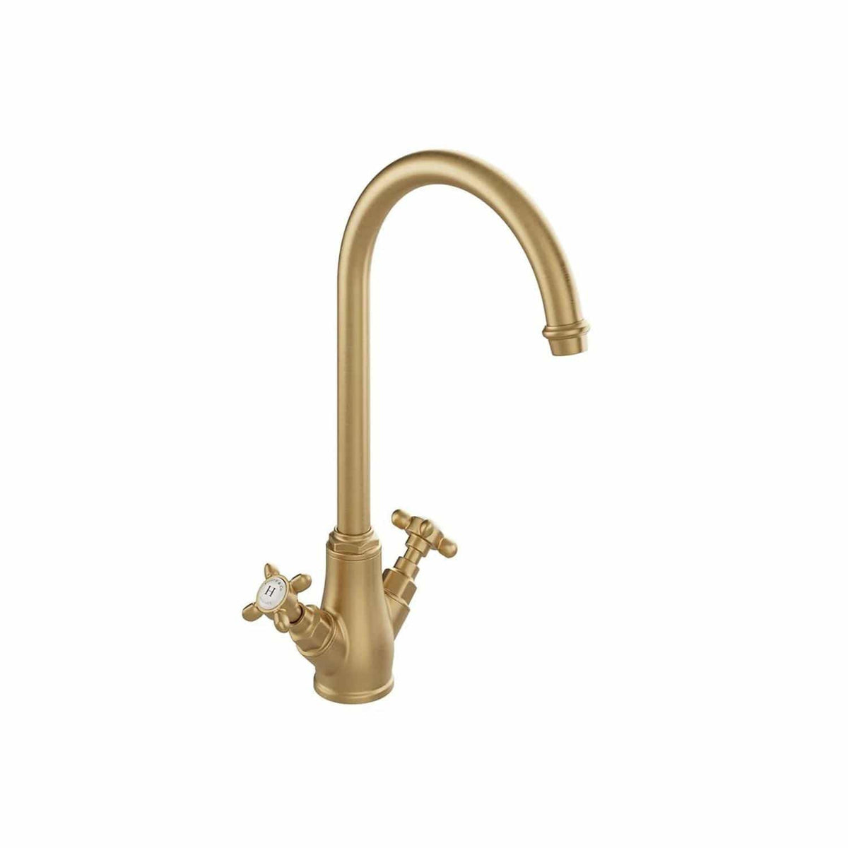 Vado Kitchen Tap Brushed Brass/Crackled White Booth & Co. Axbridge Mono Kitchen Mixer Tap with Cross Handles