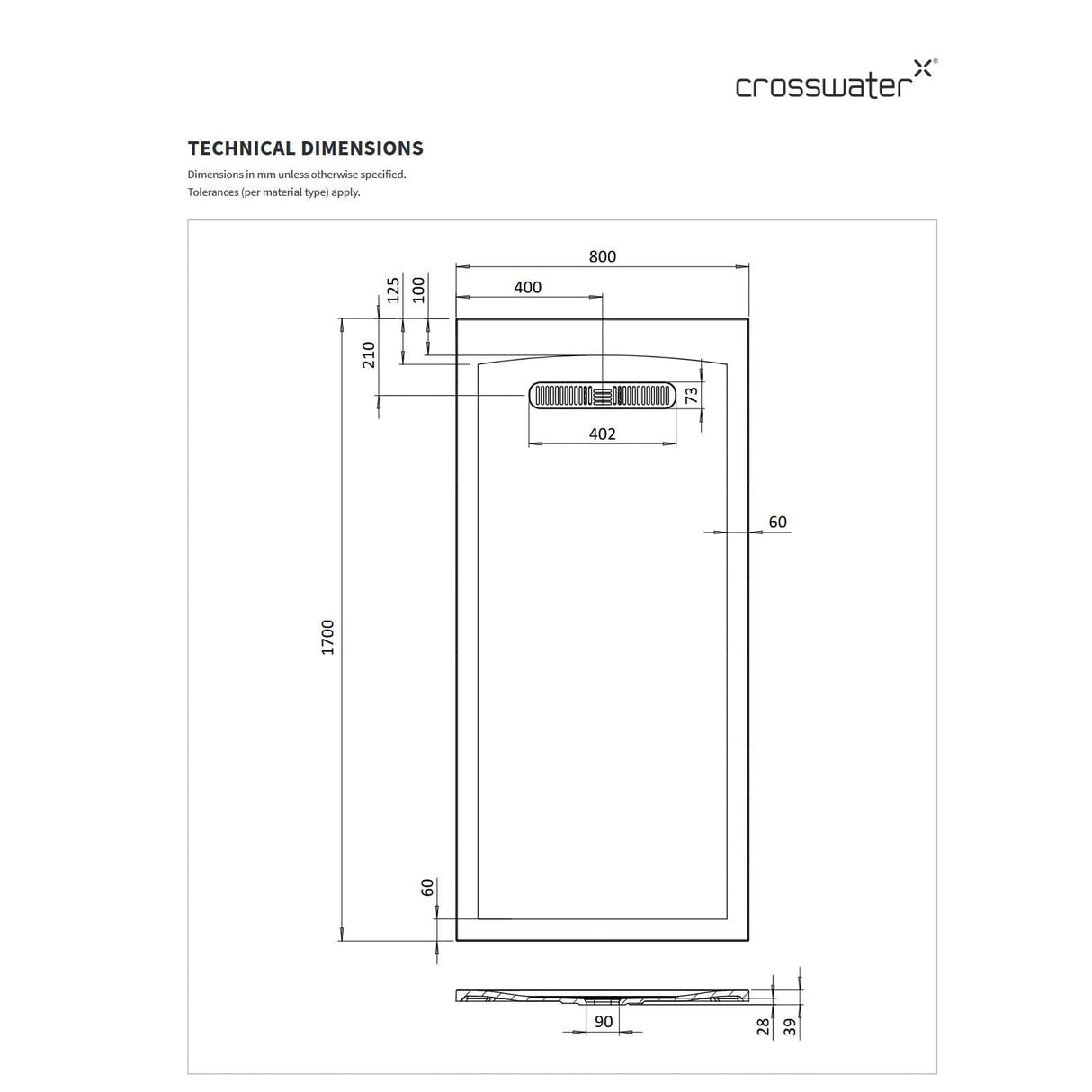 Crosswater Vito Rectangle 25mm Stone Resin Shower Tray