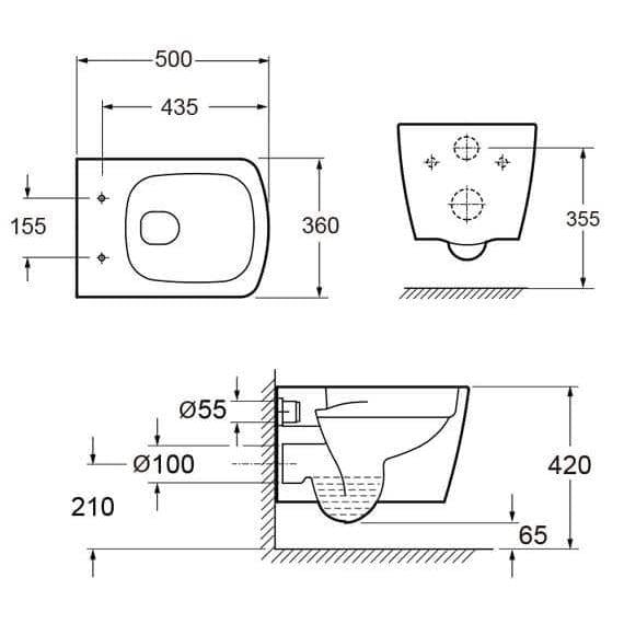 Imex Wall Hung Toilet Imex Ravine Rimless Wall Hung Toilet with Soft Close Seat in White