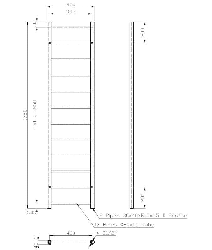 Eastbrook Ladder Rail Eastbrook Tuscan Round Heated Towel Rail in White