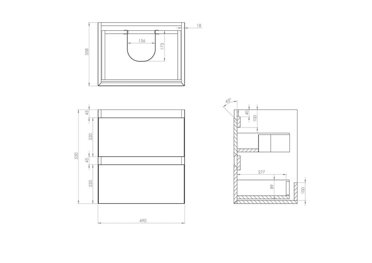 Saneux Wall Mounted Unit Saneux Uni Vanity Unit With Basin - 500 x 360mm - Two Drawer - Wall Mounted