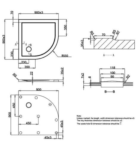Crosswater Quadrant Shower Tray Crosswater 35mm Acrylic Quadrant Shower Tray - 900 x 900mm in White