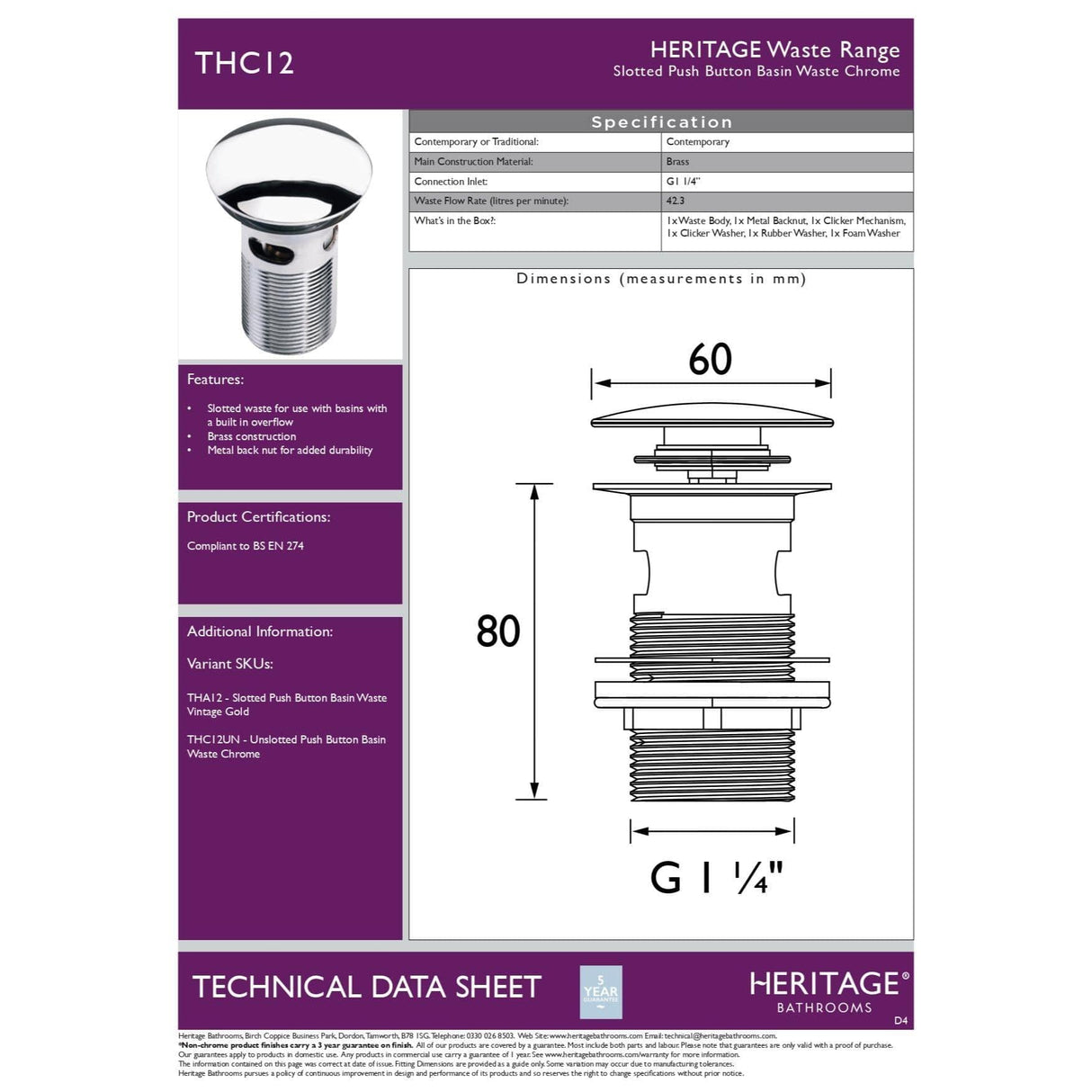 Heritage Basin Waste Heritage Slotted Clicker Basin Waste
