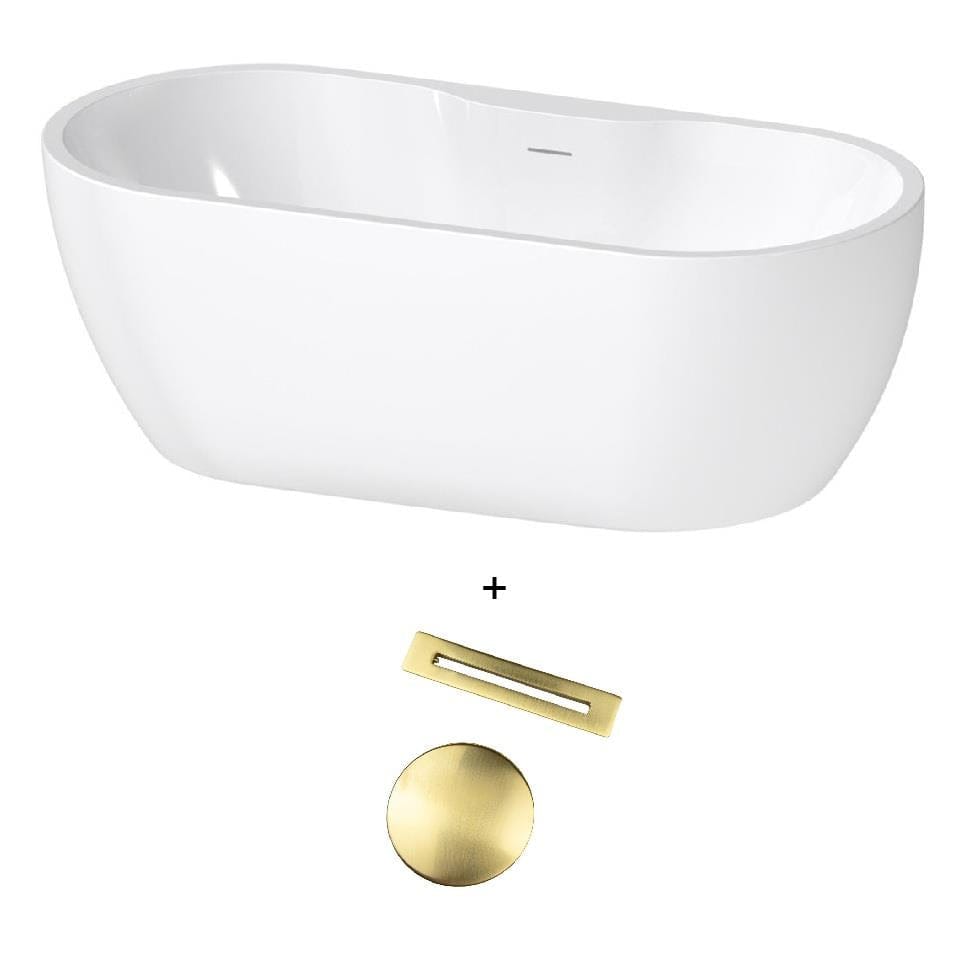 Aquarius Modern Freestanding Bath Brushed Brass Aquarius Luxor Freestanding Soaking Bath Tub - 1650 x 745mm - Gloss White