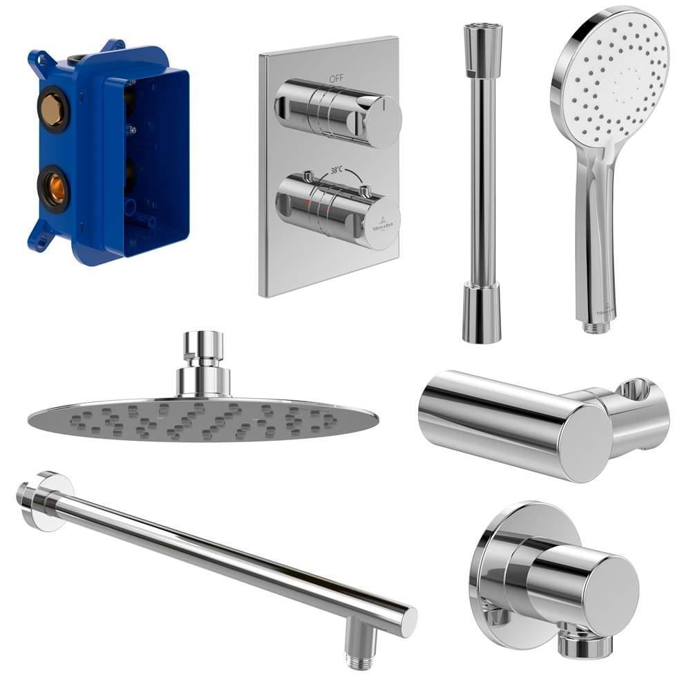 Villeroy & Boch Concealed Shower Set Villeroy & Boch Complete Concealed Shower Set with Round 200mm Shower Head and Handset in Chrome