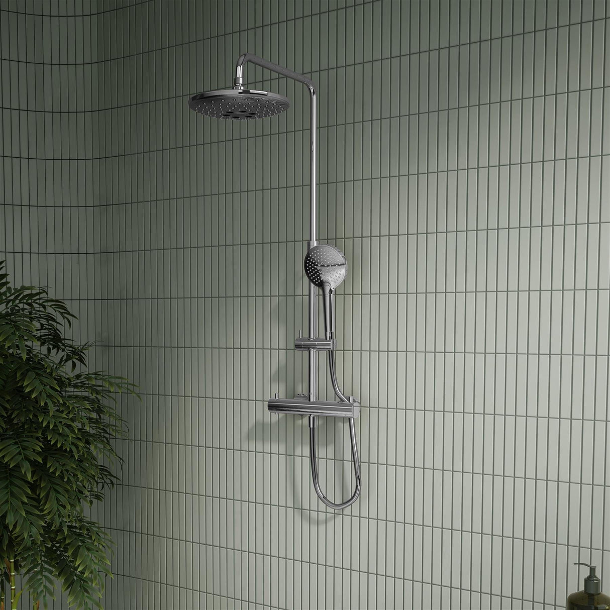 VitrA Exposed Shower Set Chrome VitrA Aquaheat Bliss Exposed Thermostatic Shower Valve Set with Adjustable Riser Shower Head and Handset