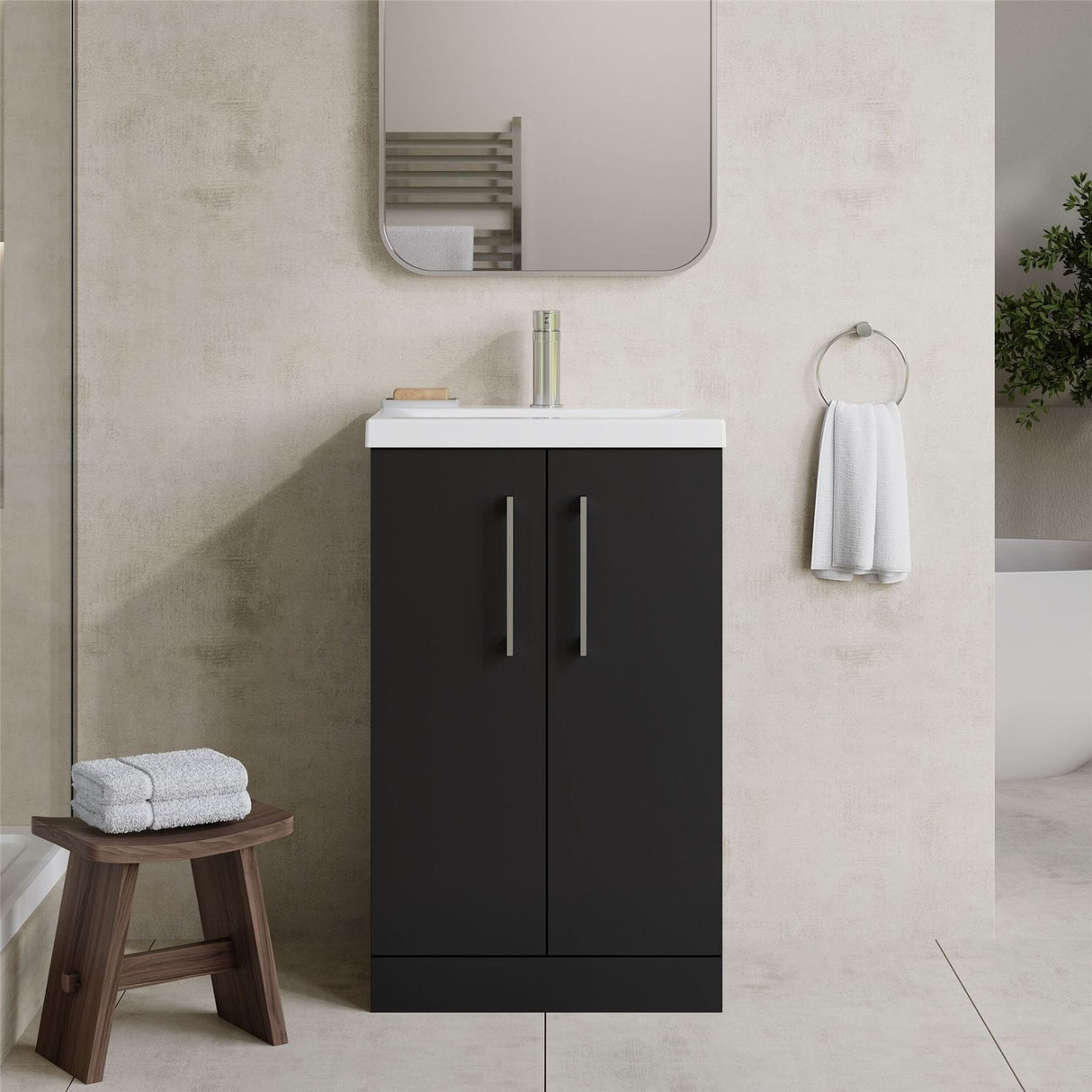 Aquarius Floor Standing Vanity Unit Soft Black Aquarius Brisbane 500mm 2 Door Floor Standing Vanity Unit with 1 Tap Hole Mid Edge Basin
