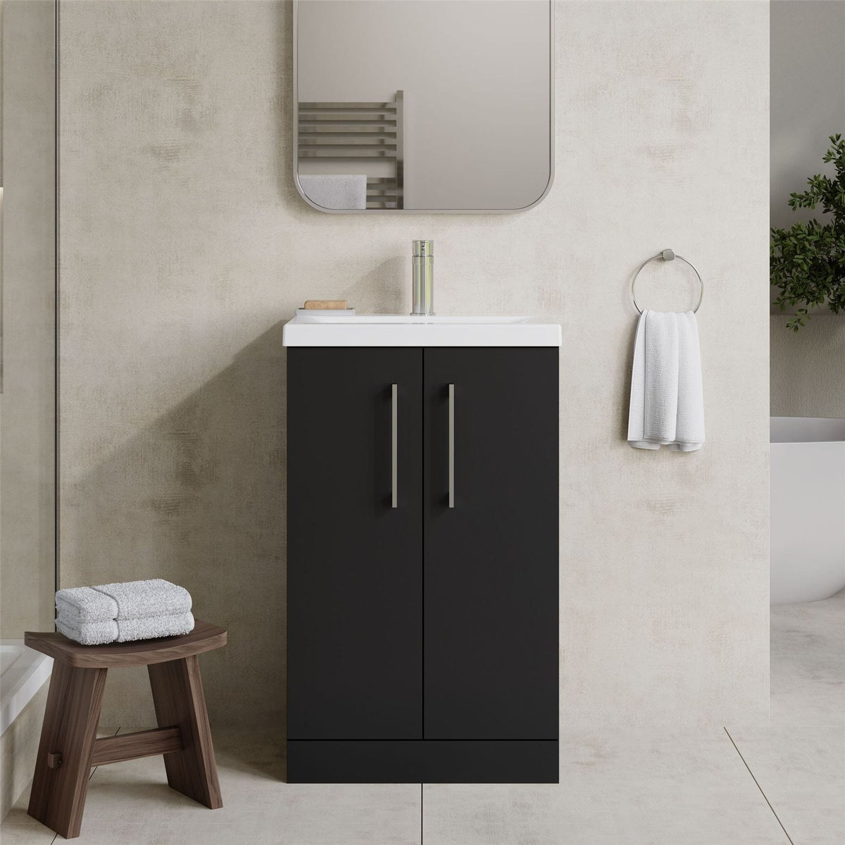 Aquarius Bathrooms Floor Standing Vanity Unit Soft Black Aquarius Brisbane 500mm 2 Door Floor Standing Vanity Unit with 1 Tap Hole Mid Edge Basin