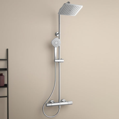 Ideal Standard Exposed Shower Set Ideal Standard Ceratherm T100 Exposed Thermostatic Shower Valve Set with Square Showerhead, Adjustable Riser and Handset in Chrome