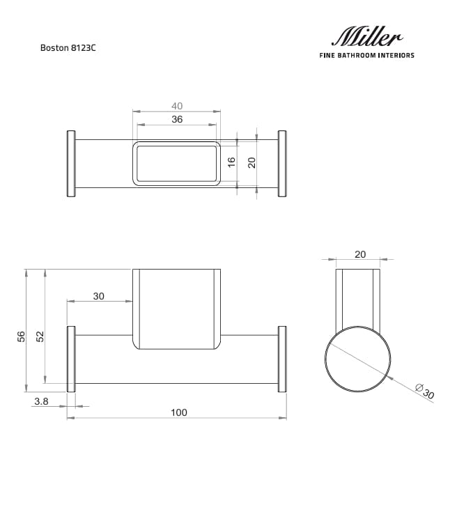 Miller Robe Hook Miller Boston Double Robe Hook in Chrome
