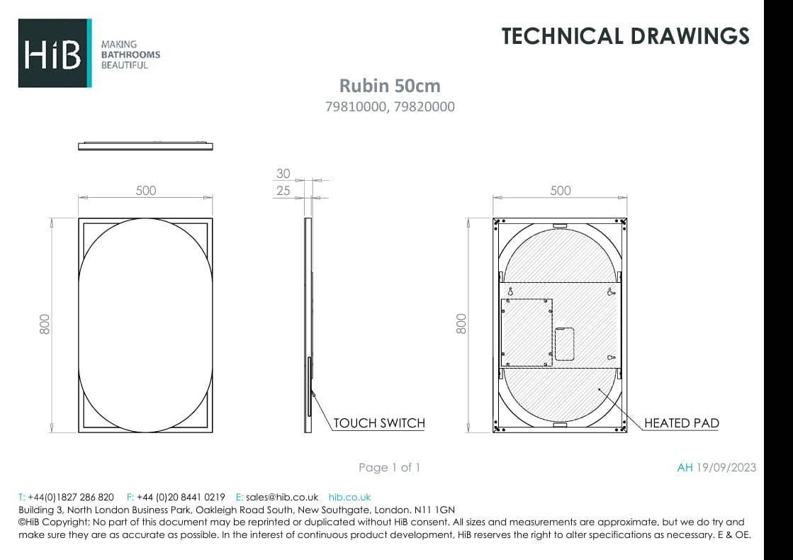 HiB Illuminated Mirror 500 x 800mm / Brushed Brass HiB Rubin LED Illuminated Mirror