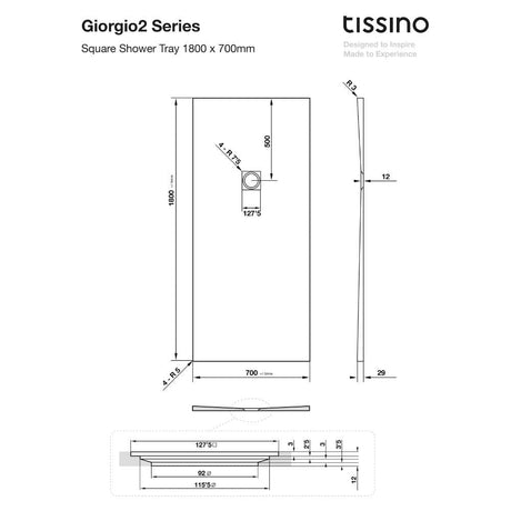 Tissino Rectangle Shower Tray 1800 x 700mm Tissino Giorgio2 Rectangle Shower Tray in Grey Slate
