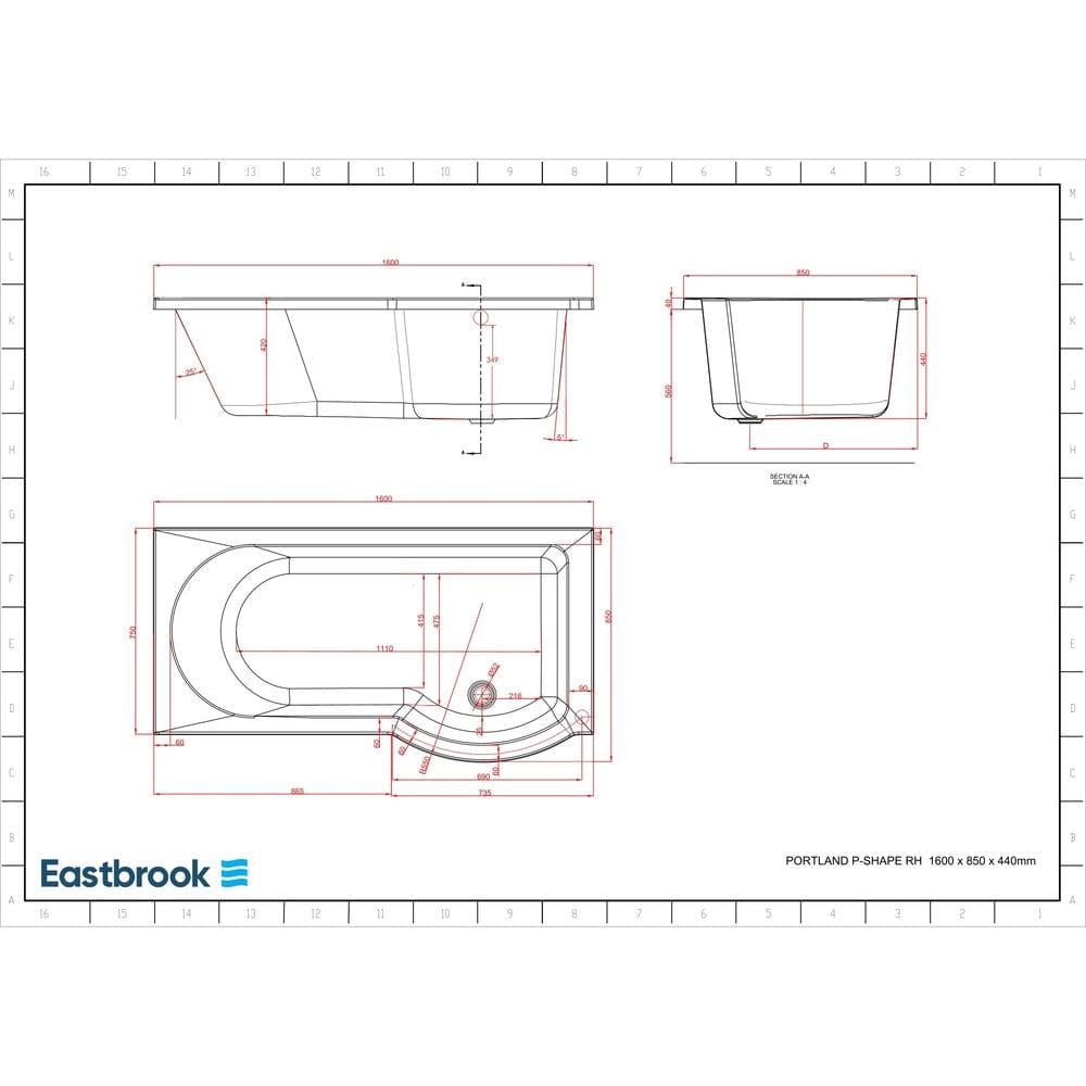 Eastbrook P-Shaped Shower Bath Eastbrook Portland P-Shape Shower Bath