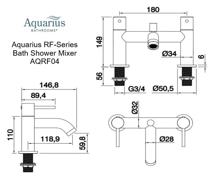 Aquarius Bath Shower Mixer Aquarius RF-Series Bath Shower Mixer with Shower Kit