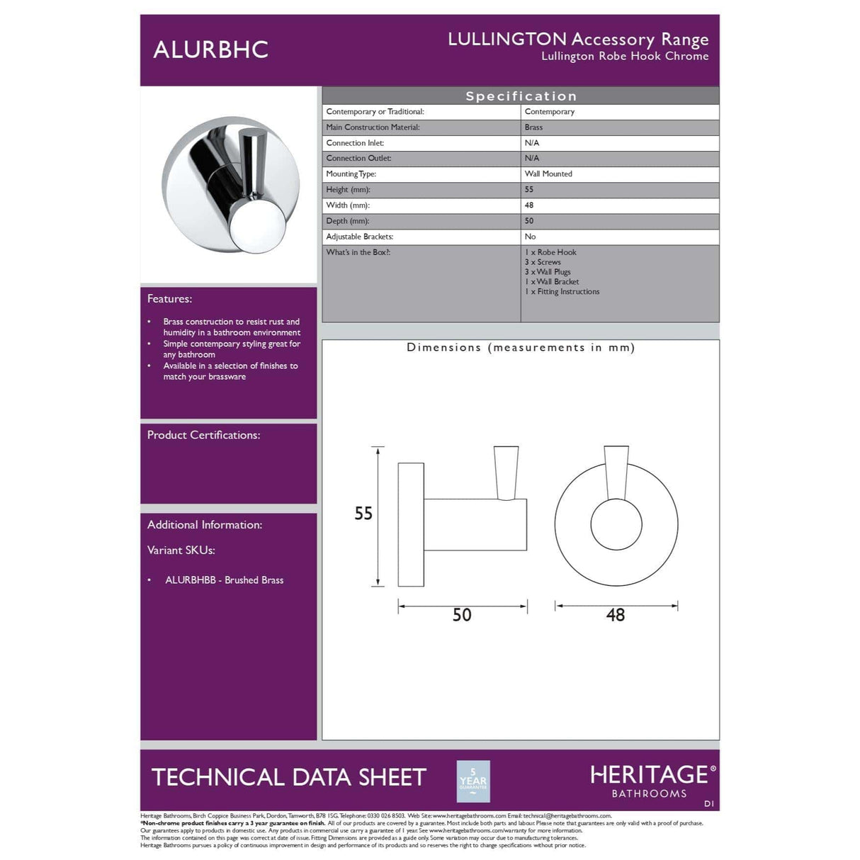 Heritage Robe Hook Heritage Lullington Robe Hook