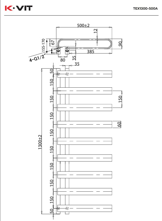 KRAD Designer Towel Radiators K-RAD Texas Straight Vertical Designer Towel Rail in Anthracite