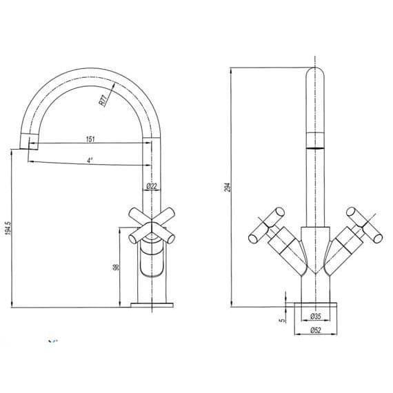 Crosswater Mono Basin Tap Crosswater MPRO Crosshead Monobloc Basin Mixer Tap