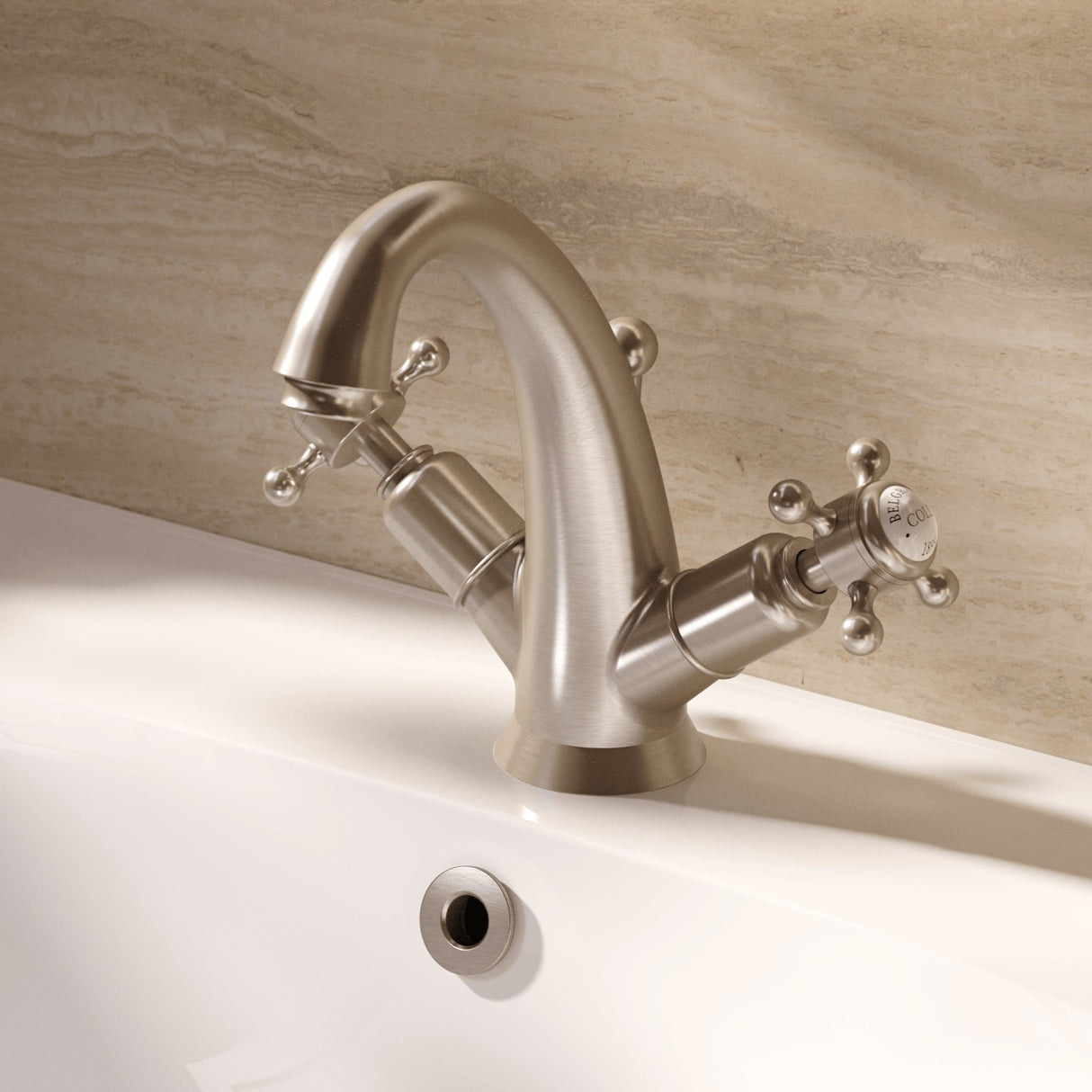 Crosswater Mono Basin Tap Brushed Nickel Crosswater Belgravia Crosshead Highneck Basin Monobloc Tap with Pop-Up Waste