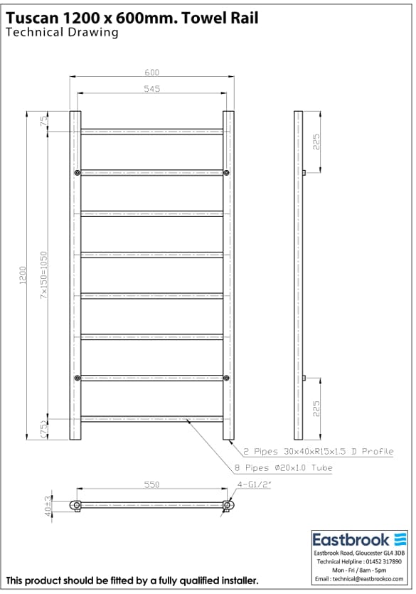 Eastbrook Ladder Rail Eastbrook Tuscan Round Heated Towel Rail in Chrome
