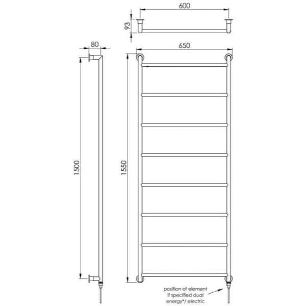 Vogue Ladder Rail Vogue Vivid Straight Heated Towel Rail in Chrome