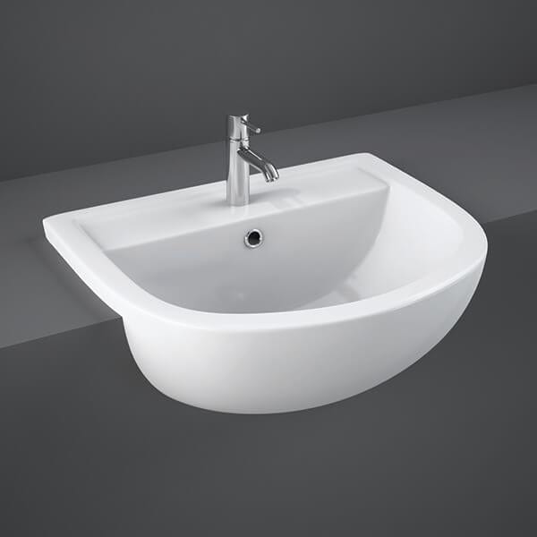 RAK Semi Recessed Basin 1 / 550mm / Centre Rak Compact Semi Recessed Basin in Alpine White