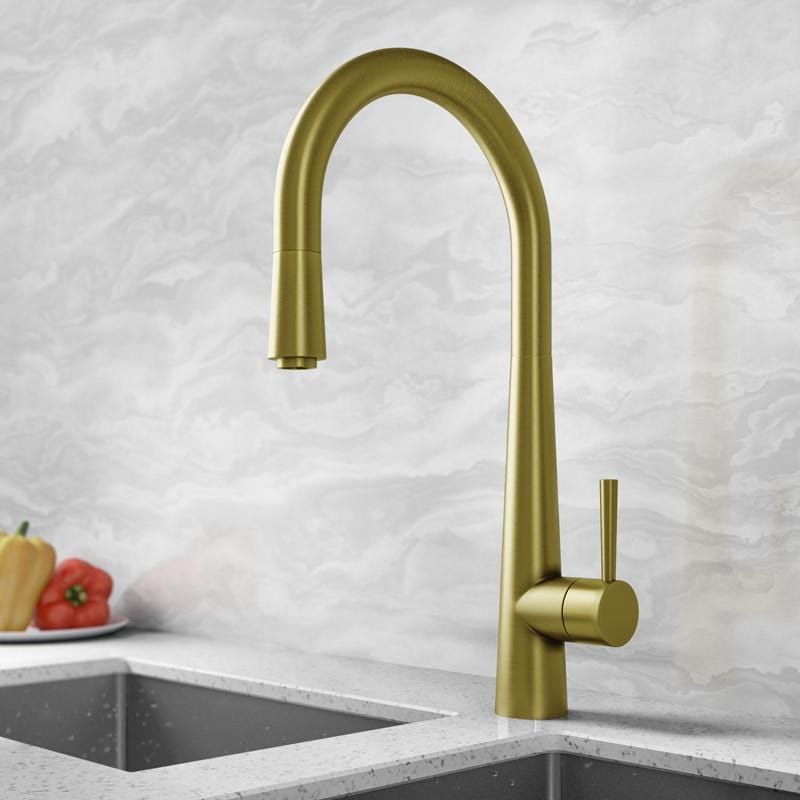 Aquarius Kitchen Tap Brushed Gold Aquarius TrueCook - Series 9 - Pullout Single Lever Kitchen Mixer Tap