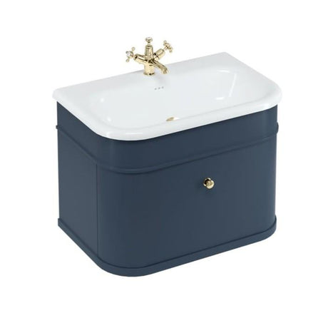 Burlington Wall Mounted Vanity Unit Blue / Natural Stone Roll Top Basin - 1 Tap Hole / Gold Burlington Chalfont 750mm Wall Mounted Single Drawer Vanity Unit with Basin