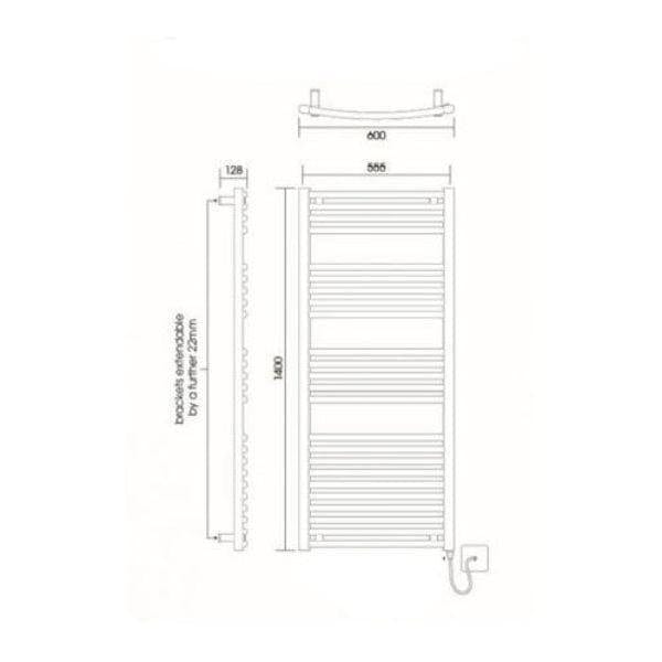 Vogue 1400 x 600 / Electric Only Vogue Combes Curved Ladder Towel Rail in Chrome