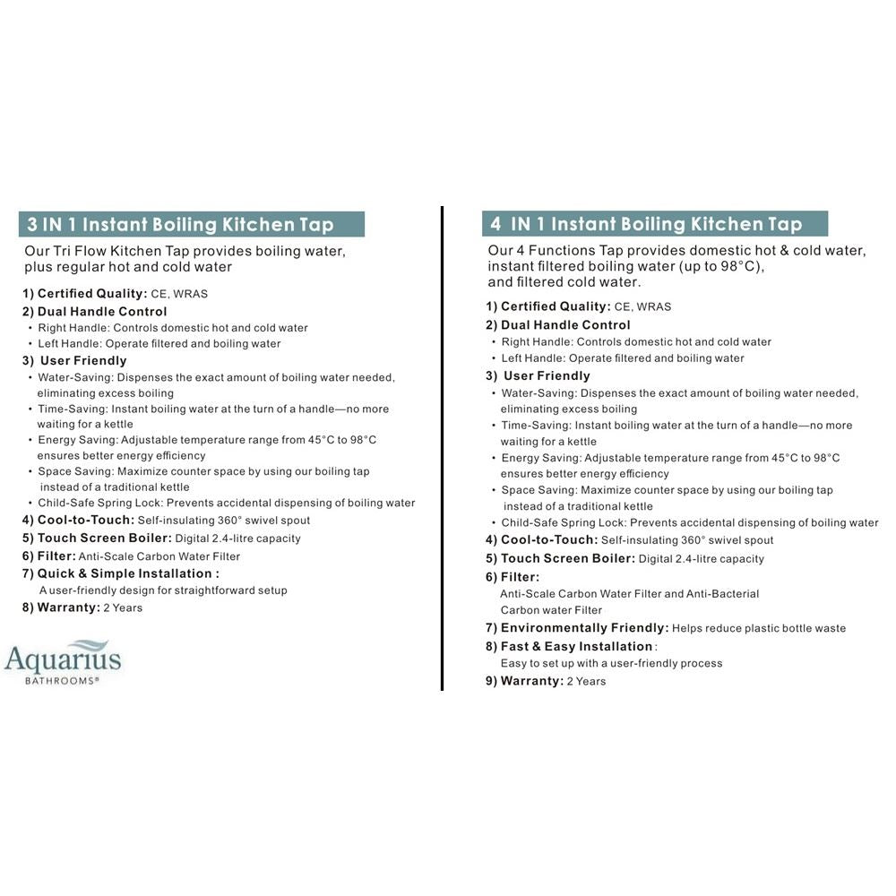 Aquarius TrueCook 3-in-1 Instant Hot Water Kitchen Tap with Square Spout