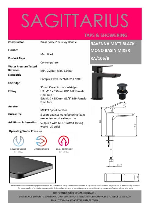 Sagittarius Mono Basin Tap Sagittarius Ravenna Basin Mixer Tap with Sprung Waste